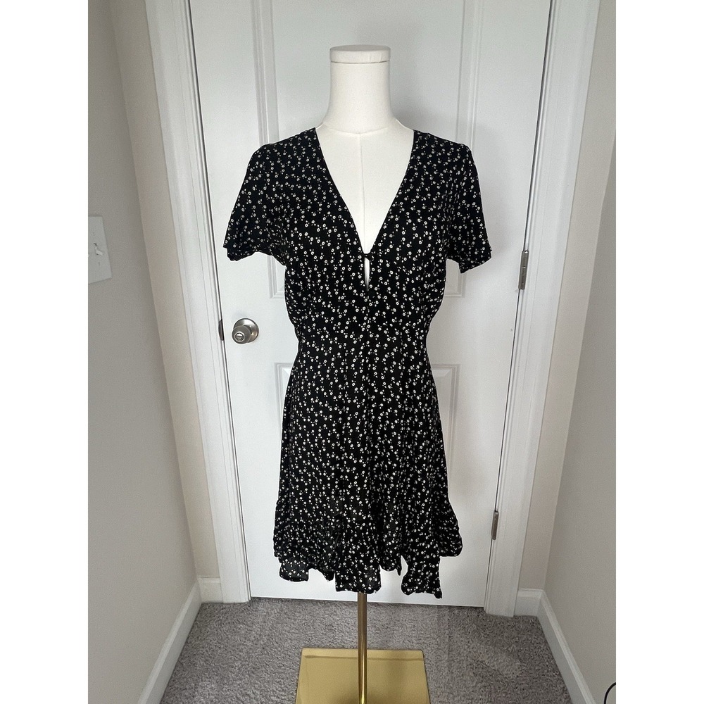 Women's Auguste The Label Black Floral Mini Dress Feminine Boho Cottagecore Sz 4